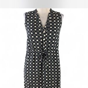 LOFT Black and Cream Patterned Sleeveless Dress